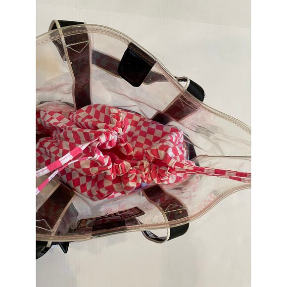 Betsey Johnson Betseyville Clear Tote Bag Pink Checkered Lining, Studded Detail - Picture 9 of 10